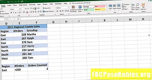 Падлічыце дадзеныя, якія адпавядаюць крытэрыям з функцыяй COUNTIFS Excel